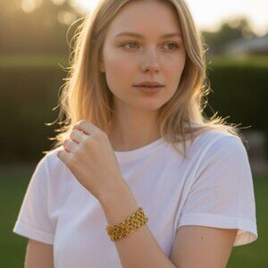 Handwoven Yellow European 4-in-1 Bracelet, chainmail cuff, anodized aluminum